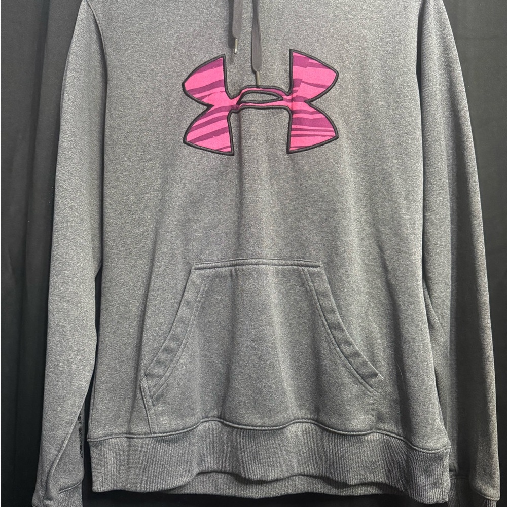 Under Armour Heather Gray Hoodie with Pink Emblem